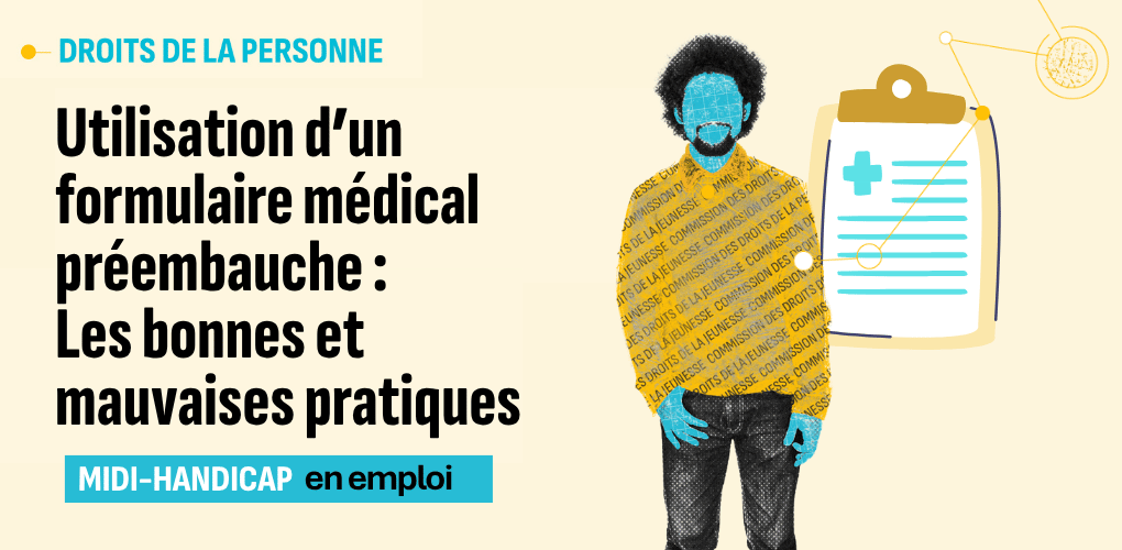 Image de la formation sur le formulaire médical  : une personnage dessiné d'un homme et un formulaire.