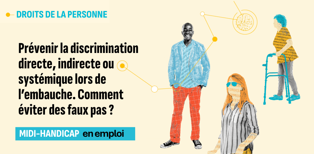 Image de la formation sur la discrimination et le handicap : des personnages dessinés avec des handicaps visibles et non visibles.
